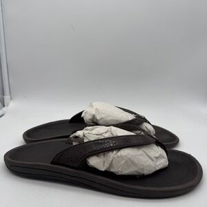 OluKai Ohana Flip Flops Women US W 10 EUR 41 Dark Brown Leather Comfort